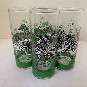Panache Glasses Safari Zebra 4 Pc African Barware  12 Oz Highball Tropical